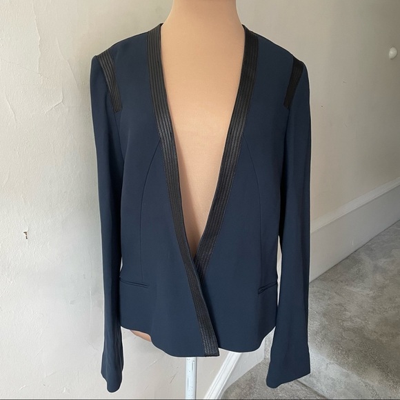 Foundrae Blue Cotton Lamb Leather Trim Open Open Jacket EUC Size 10 - Picture 1 of 8